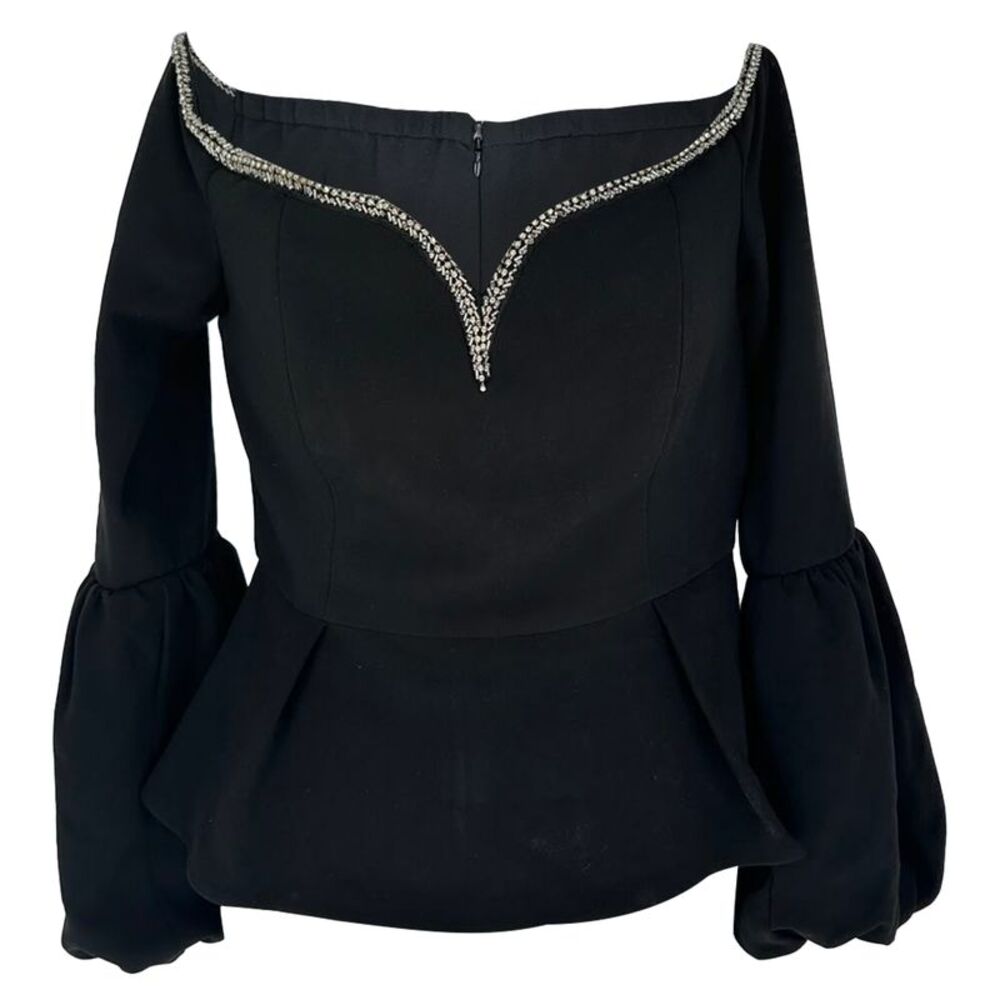 Self-Portrait Crystal-Embellished Neckline Top in Black Polyester